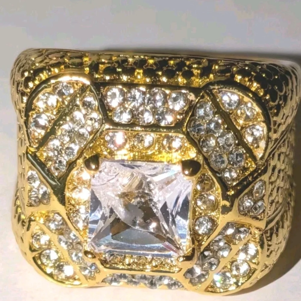 Simulated Diamond Mens Engagement Wedding Band Ring 3Ct 14k Yellow Gold Plated